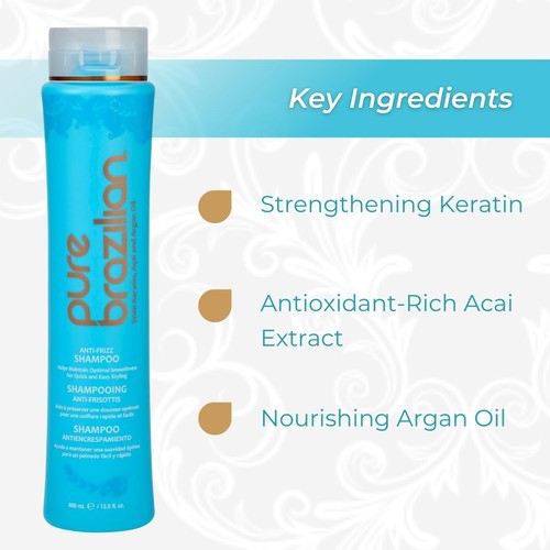 Pure Brazilian Anti-Frizz Daily Shampoo, Salt-Free, Color Safe, with Keratin,... - Picture 3 of 5