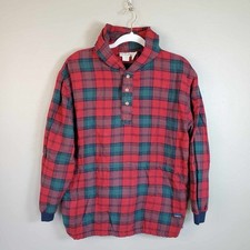 LL Bean Henley Flannel Hoodie Kids Size X-Large Multicolored Plaid Vintage USA