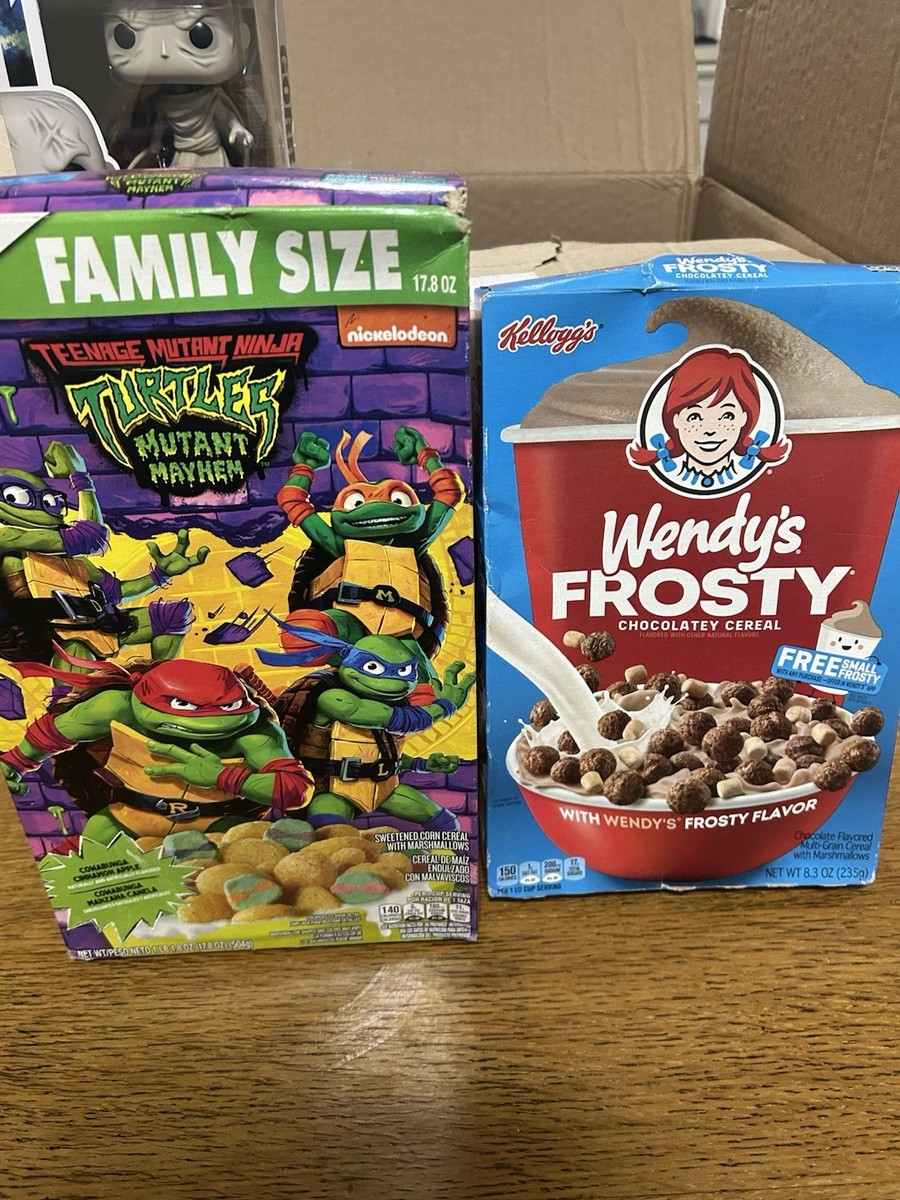 2 Discontinued Full Cereal Boxes Wendy's Frosty n Ninja Turtles