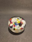 Vintage Clear Glass Paperweight With Multicolor Flowers , Made In Taiwan — photo 4