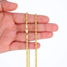 10K Yellow Gold 3.5mm Rope Chain Laser Diamond Cut Necklace Mens Womens 18"