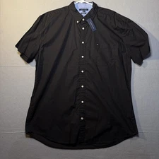 Tommy Hilfiger Logo Shirt Mens Size 3XL Black Button Down Short Sleeve