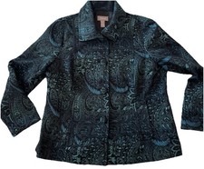 Chico  s Brocade Floral Paisley Teal Green Black Button Blazer Jacket Chico  s 2 