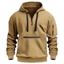 Men's Hooded Hoodie Zipper Multi-Pocket Pullover Jacket Sports Casual Sweatshirt