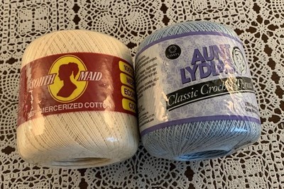 Two Pkgs Aunt Lydias Cotton Crochet Thread Green Cream 350 Yards Brand New READ