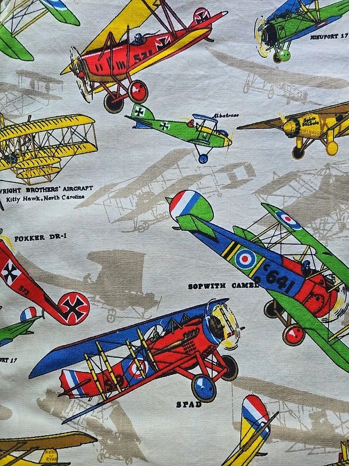 VTG House 'N Home Fabric & Draperies 8+ Yards 44" Wide Old Airplanes Print Beige - Image 2 of 4