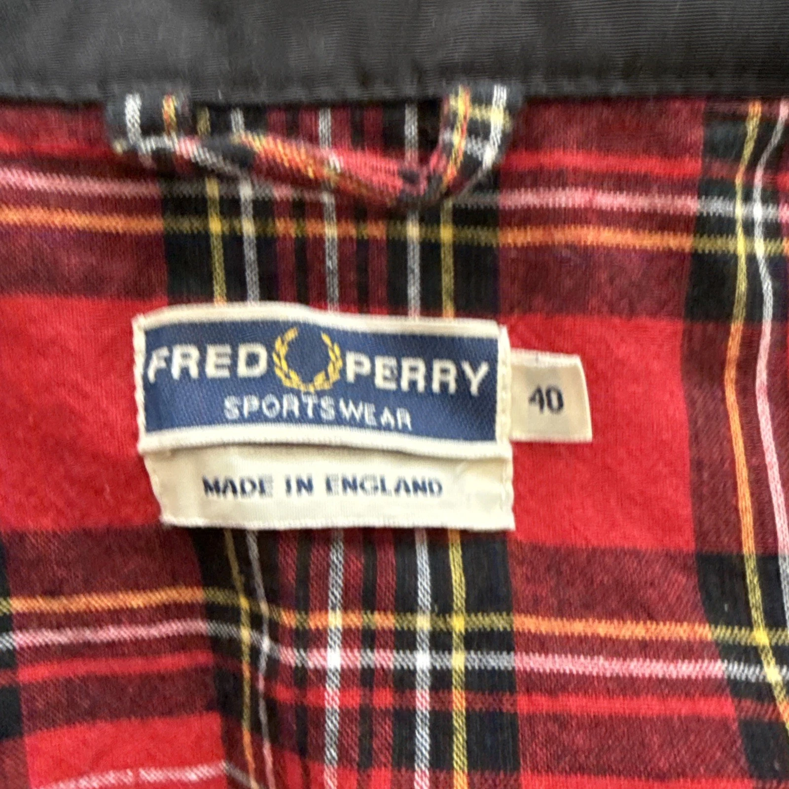 Fred Perry Harrington Jacket Men M 40 Black Red Tartan Lined Bomber Mod England - product detail image 7