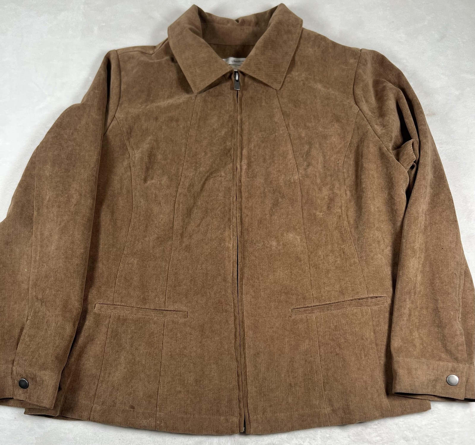 CJ Banks Jacket Womens Plus 1X Brown Zip Front Collared Lined Microfiber