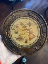 Vtg Made in Hawaii Hawaiian Islands Inlayed Wooden Plate Rainbow Creations 6”