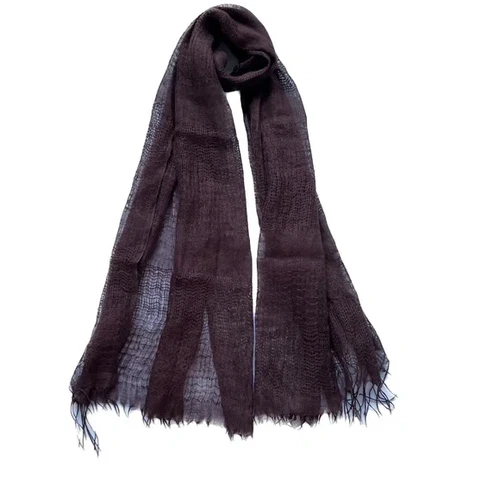 Scarf 100% LINEN Brown Loose Weave Breathable Thin Fringe 25 x 66 Rectangle