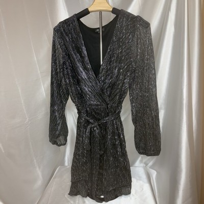 Lily Rose Women's Metallic Black Cocktail Stretch Dress Size L / Holiday Party