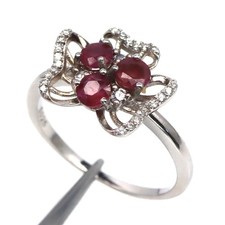 925 Sterling Silver 4 MM. Red Ruby White Zircon Ring White Gold Plated Size 8.75