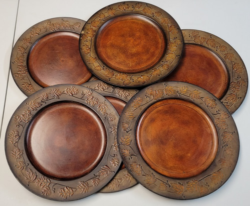 Better Homes & Garden 8 Chargers Plates Lot Faux Antique Copper Leaves Harvest