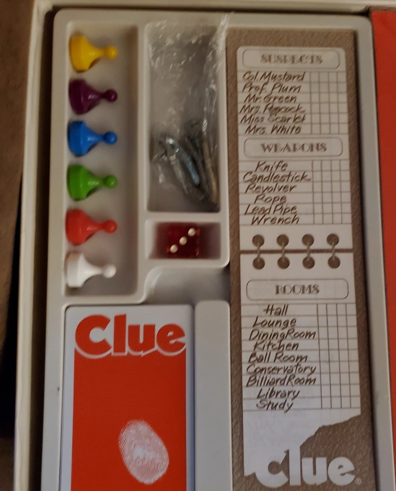 Juego de mesa vintage de pistas 1972 Parker Brothers clásico juego de detectives completo años 70 Foto 4 de 4