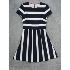 Eliza J Dress Womens 8 Nautical Striped Navy Cream Pockets Office Fit & Flare