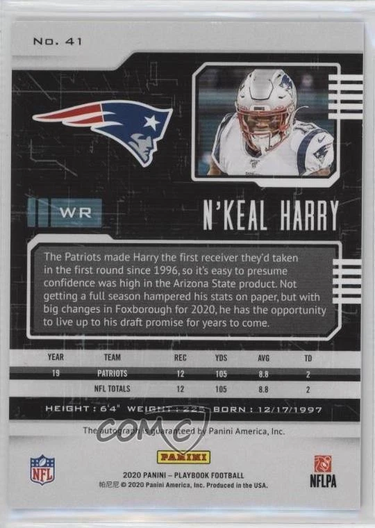 2020 Panini Playbook Green Signatures /10 N'Keal Harry #41 Auto - Image 2 of 2