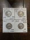 Lot Of 4 90% Silver Washington Quarters 1959 D, 1958 D, 1943 And 1964
