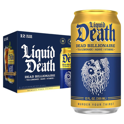 Liquid Death Dead Billionaire Iced Tea, Black Tea Lemonade, 12oz, 12ct