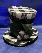 White  Black Buffalo Check Plaid  Holly Hat Christmas Ornament Crafts 2" Tall