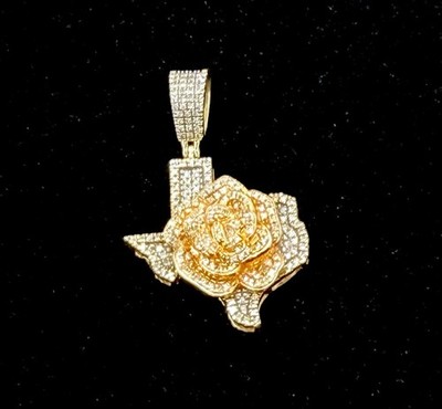 10k Gold Anhänger Rose Texas State Diamanten 5,3 Gramm Blume Karte