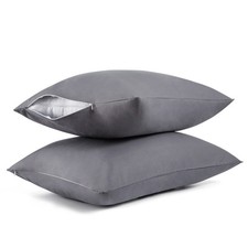 Cotton Pillow Protectors/Cases Queen Size with Zipper 2 Pack Grey Color,Cooli...