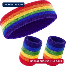 3 Pcs Sweatbands Set 80s 90s Neon Sports Headband Tennis Striped Sweat