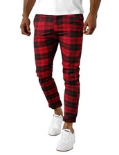 Mens Plaid Skinny Dress Pants Red Casual Taper 32, 1 Black