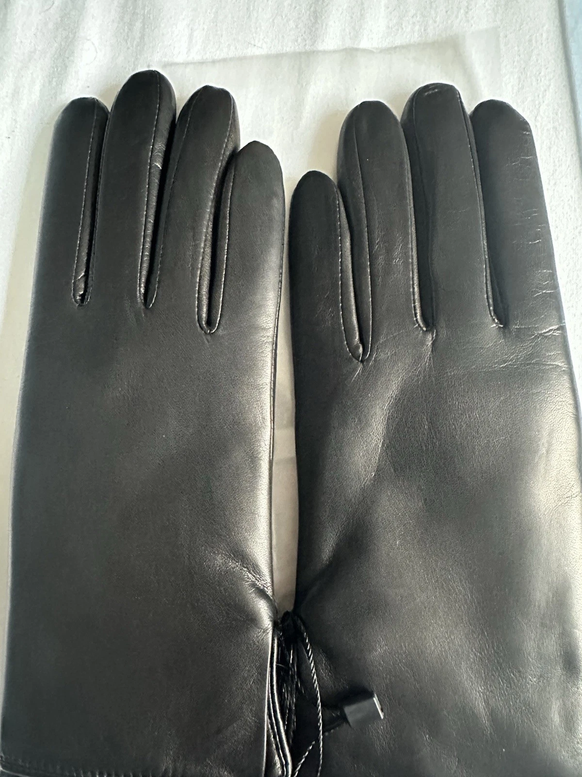 Black Fur Lined Italian Leather Gloves Size 7.5