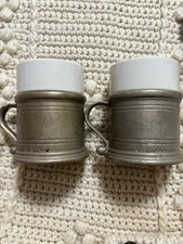 VNTG Wilton Pewter Mugs With Ceramic Insert White Set Of 2 made in USA