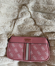 GUESS Damen Schultertasche rosa/weiß Logo-Mu...