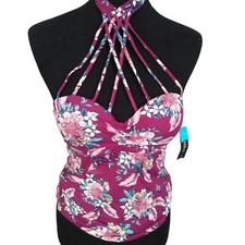 Ambrielle Tankini Womens Medium Floral Pushup Tankini Top Swim