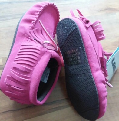Girls Lamo moccasin, sz 12 Youth hot pink fringe 100% suede, cirrus lining boot