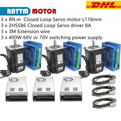 【DE】3x CNC 8NM Closed Loop Stepper Servo Motor Hybrid Servo Driver +Power Supply