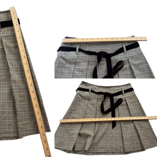 Banana Republic Women’s 4 Brown Plaid Wool Bl. Velvet Belt Vintage Pleated Skirt - Picture 4 of 17