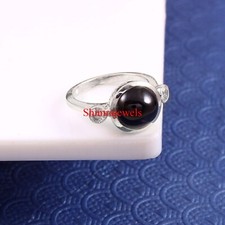 Natural Black Onyx Gemstone With 18k White Gold Plated Silver Women's Ring 592