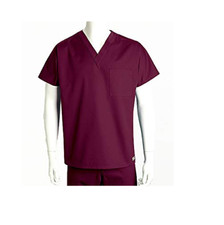  XS ICU Medical Scrub Top 1 Pocket V-Neck Scrub Top Style 7181 WINE Unisex
