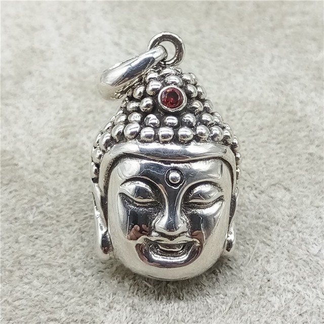 925 Sterling Silver Buddha Statue Pendant Buddhism w/ Red Zircon eBay