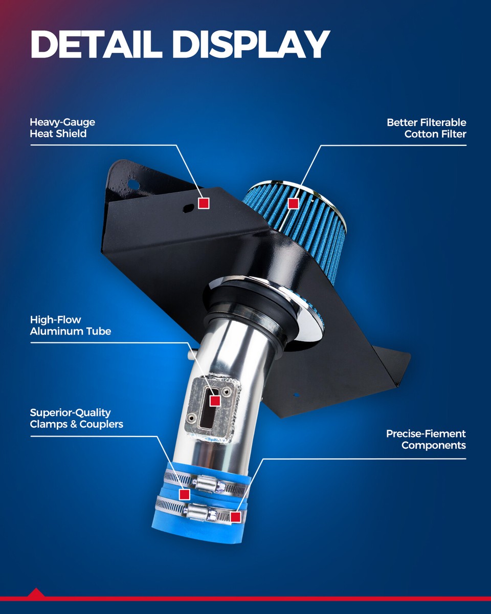 Cold Air Intake Kit With Heat Shield & Filter For 99-06 GM Trucks/SUVs (4.8L, 5.3L, 6.0L V8)