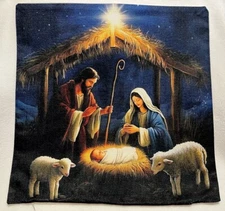NATIVITY SCENE MANGER Christmas Linen Throw Pillow Cover Winter Holiday Decor