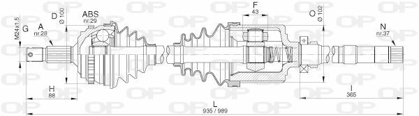 Cardan avant droit pour Citroën XM 2.1 TD et Peugeot 605 2.1 3.0