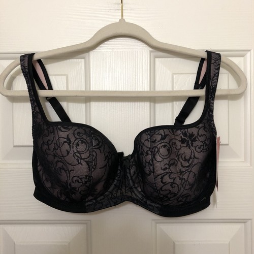 Rosme Balconette BH mit gepolsterten Trägern Damen Gr. 34DDD(F) schwarz Spitze Mesh