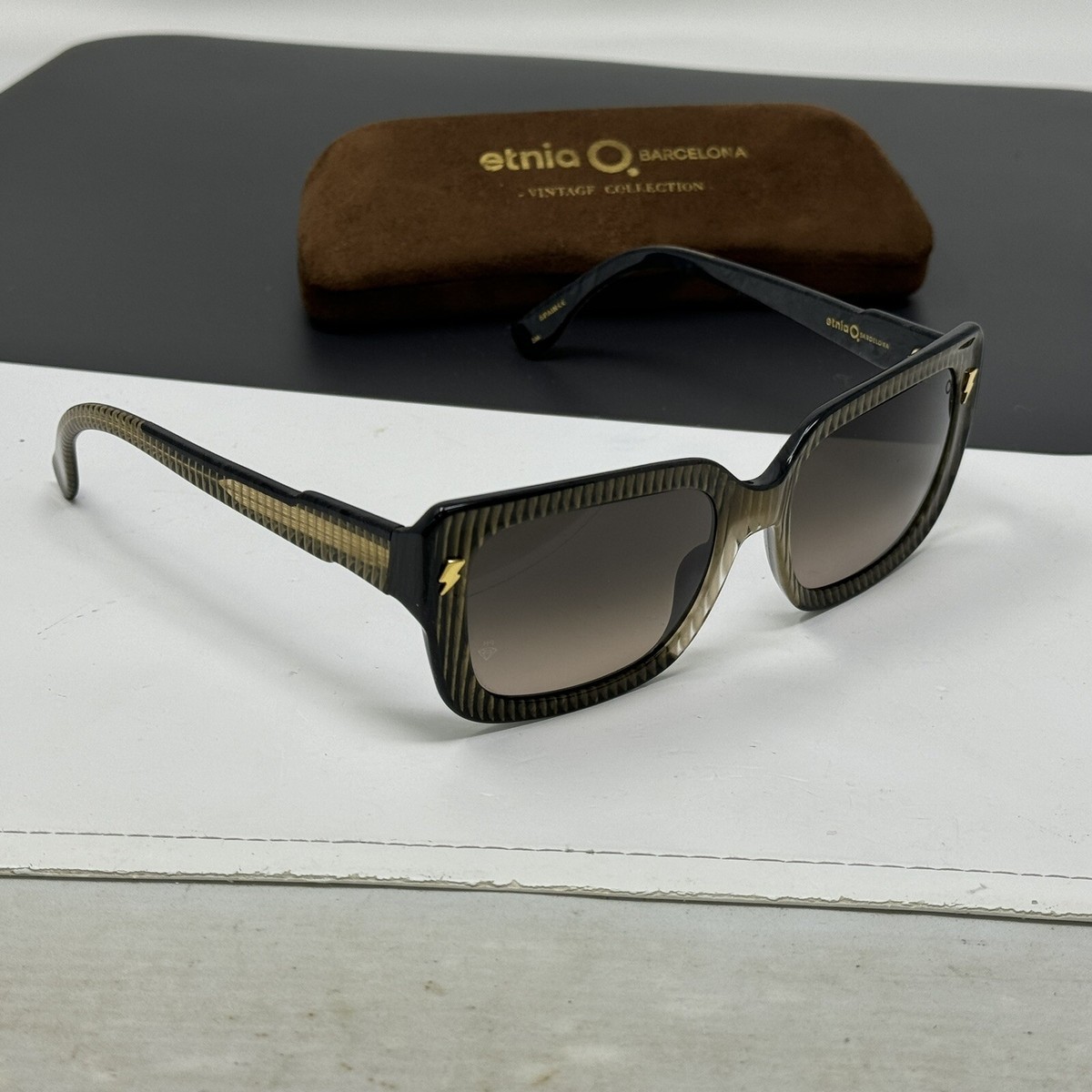 DAVID BOWIE ETNIA BARCELONA Sunglasses ZIGGY STARDUST BLACK GOLD Scratched  Lense