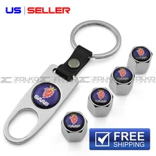 VALVE STEM CAPS + KEYCHAIN WHEEL TIRE SILVER - US SELLER