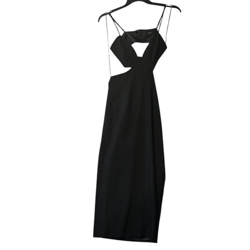 Bardot Cut Out Slit Midi Dress Women's 6 Black Asymmetrical Cut-Outs Stretch - Picture 2 of 11