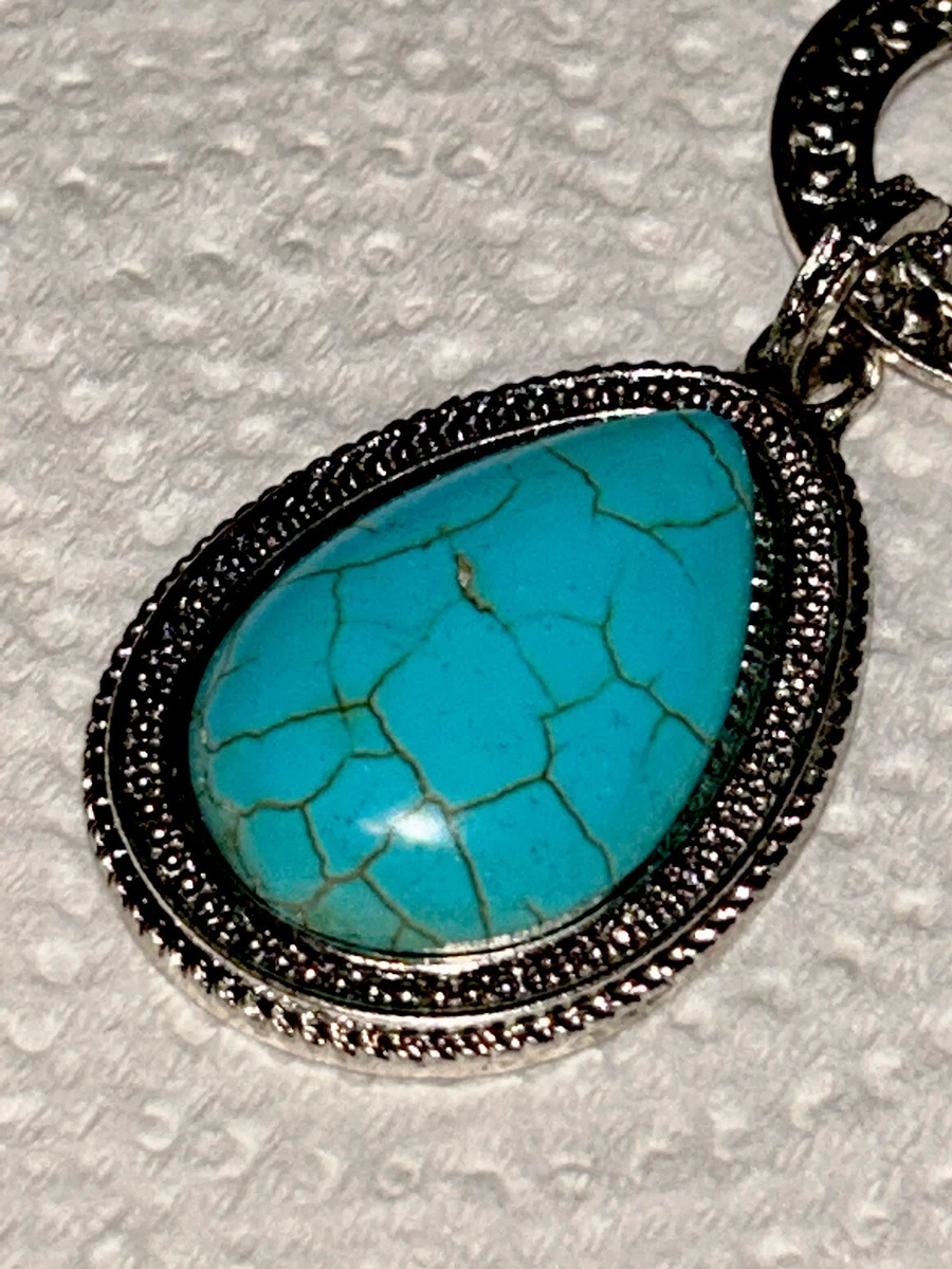 Vintage Silver Stone Turquoise Angel Wing Pendant Necklace Jewelry