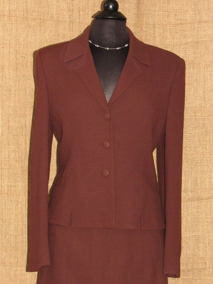 VERTIGO Paris Marrón Lana Falda Traje Blazer Chaqueta Talla L Foto 2 de 4