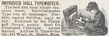 Victorian Lady Typing on IMPROVED HALL TYPEWRITER Original Antique 1887 Print Ad thumbnail