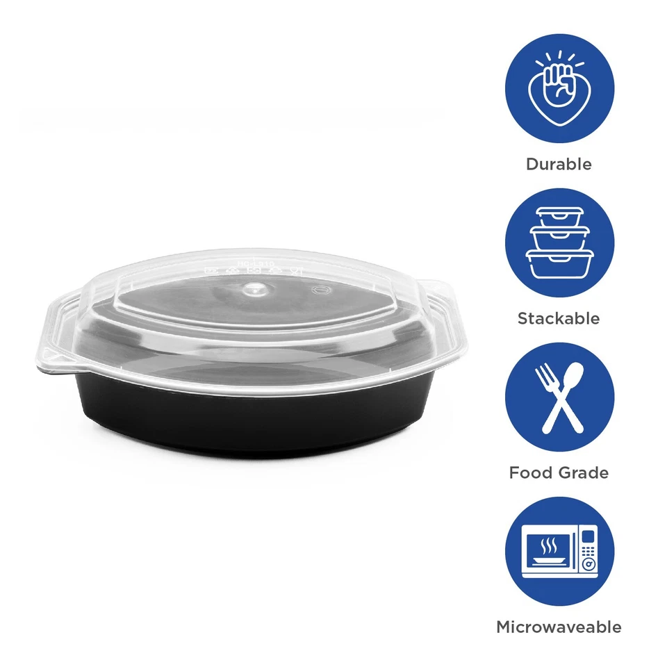 Karat 24oz PP Microwaveable Oval Food Container with Clear Lid, Black - 150 sets - Image 2 of 4