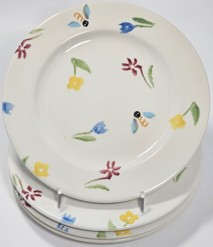 Vtg Set of 4 Tre Ci Italian Earthenware Bumble Bee & Floral 8.5" Salad Plates