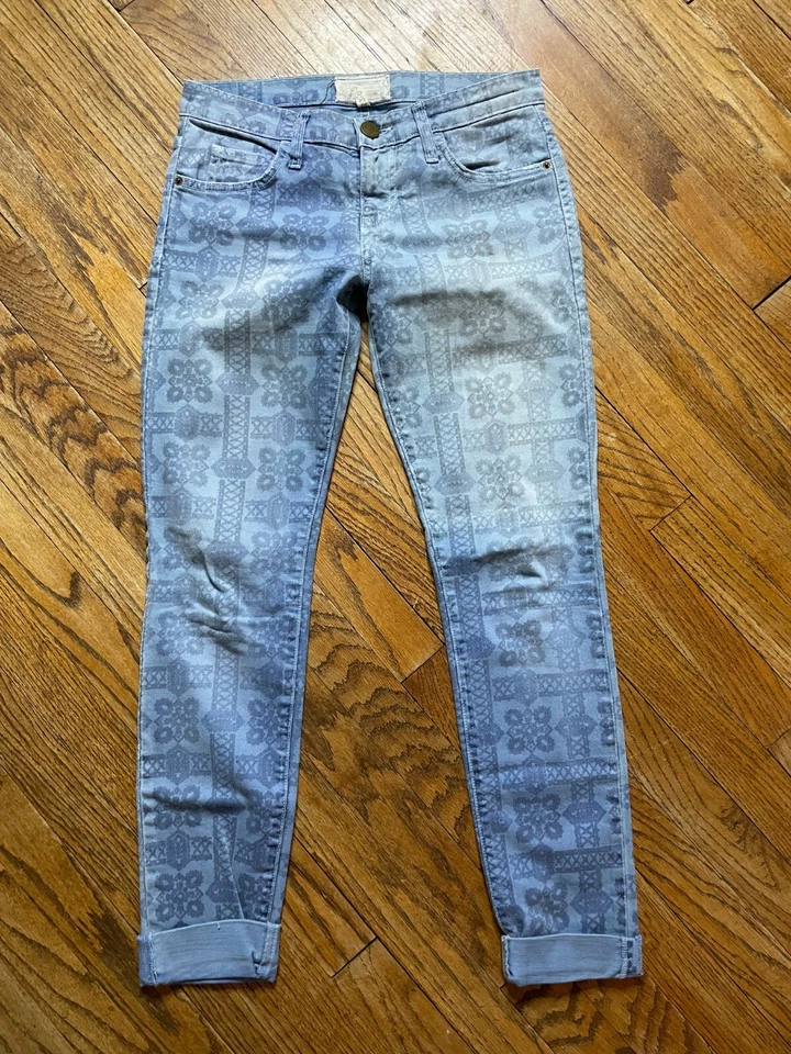 Pantalones de mezclilla Current Elliott tiro bajo calce ajustado estampado floral con puños al tobillo 4/27 Foto 4 de 4